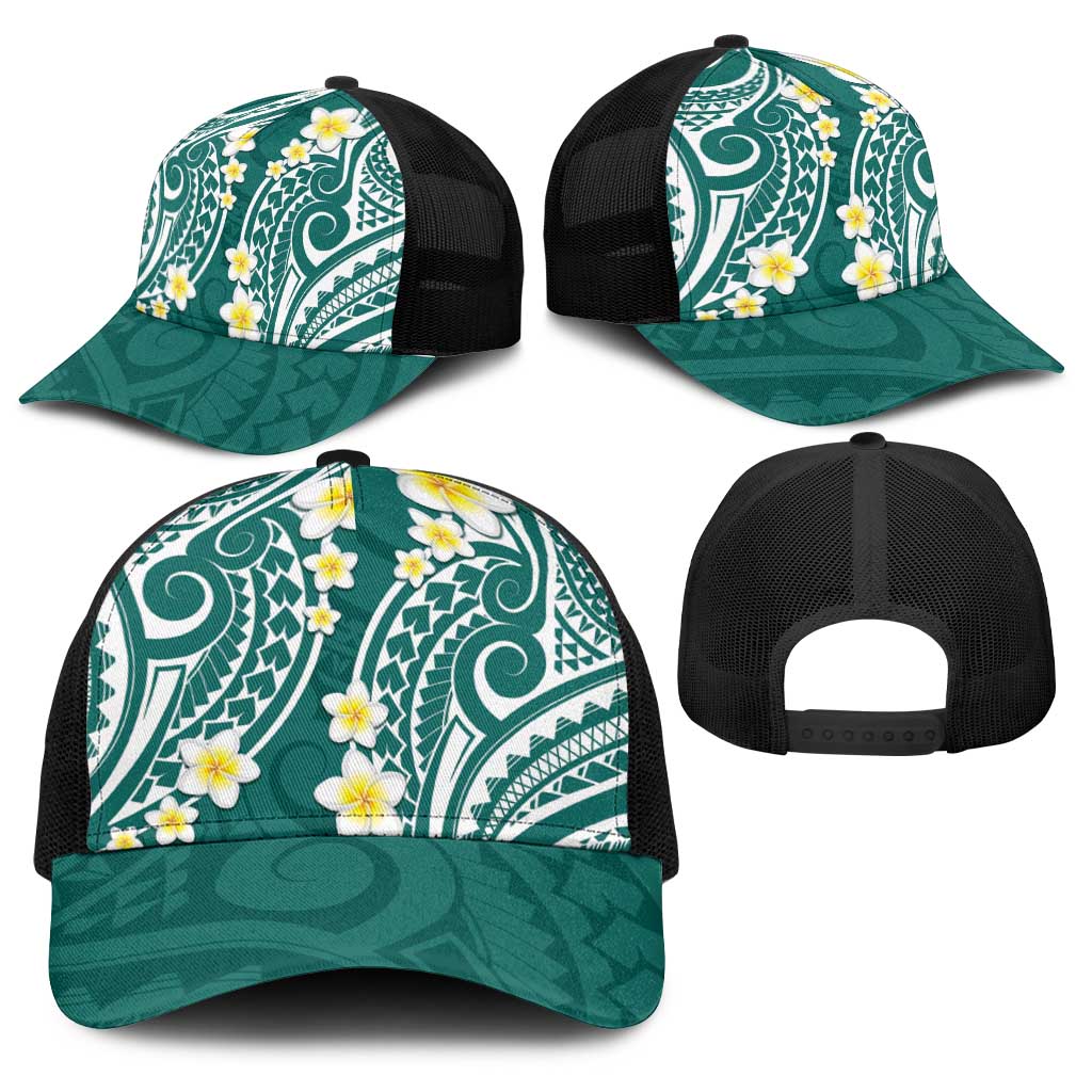 Plumeria With Teal Polynesian Tattoo Pattern Baseball Net Cap LT05 - Polynesian Pride