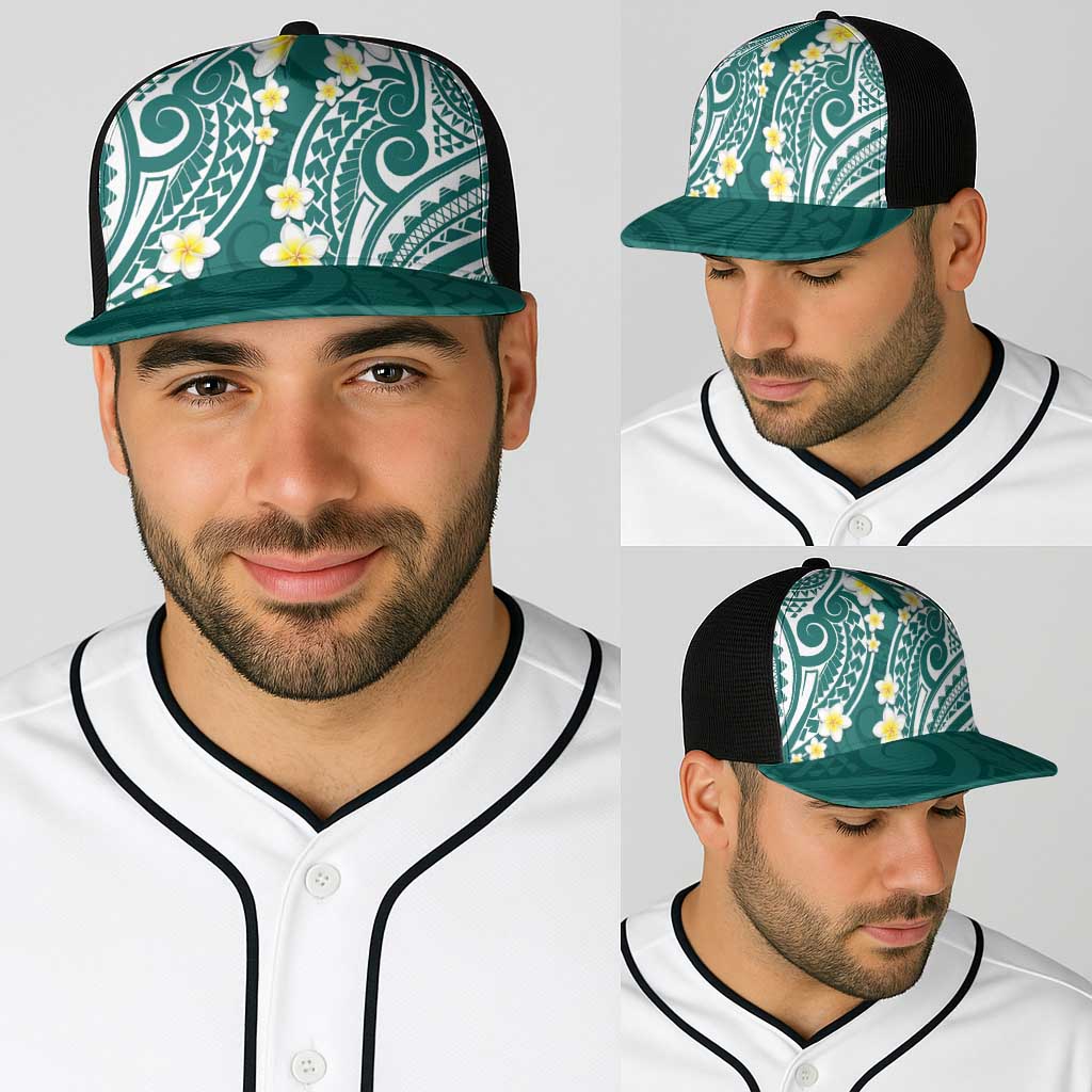 Plumeria With Teal Polynesian Tattoo Pattern Baseball Net Cap LT05 - Polynesian Pride
