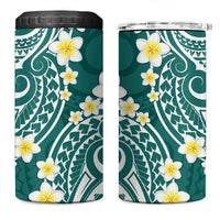 Plumeria With Teal Polynesian Tattoo Pattern 4 in 1 Can Cooler Tumbler