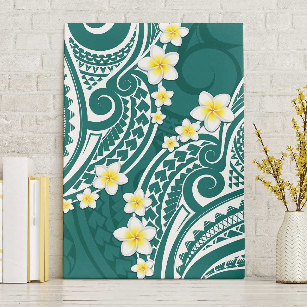 Plumeria With Teal Polynesian Tattoo Pattern Canvas Wall Art
