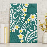 Plumeria With Teal Polynesian Tattoo Pattern Canvas Wall Art