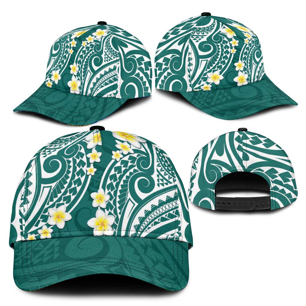 Plumeria With Teal Polynesian Tattoo Pattern Classic Cap - Polynesian Pride