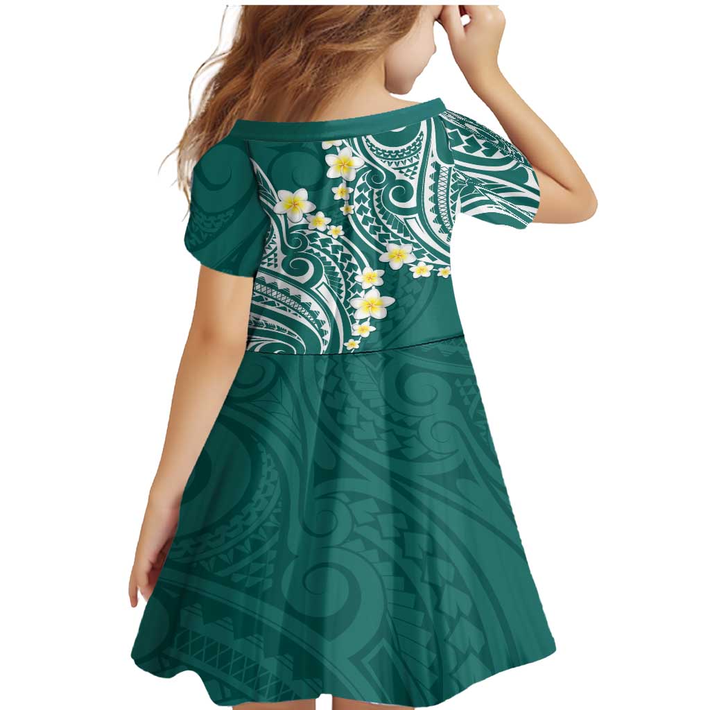 Plumeria With Teal Polynesian Tattoo Pattern Family Matching Mermaid Dress and Hawaiian Shirt