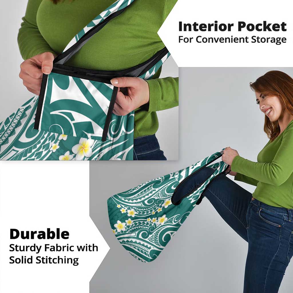 Plumeria With Teal Polynesian Tattoo Pattern Grocery Bag