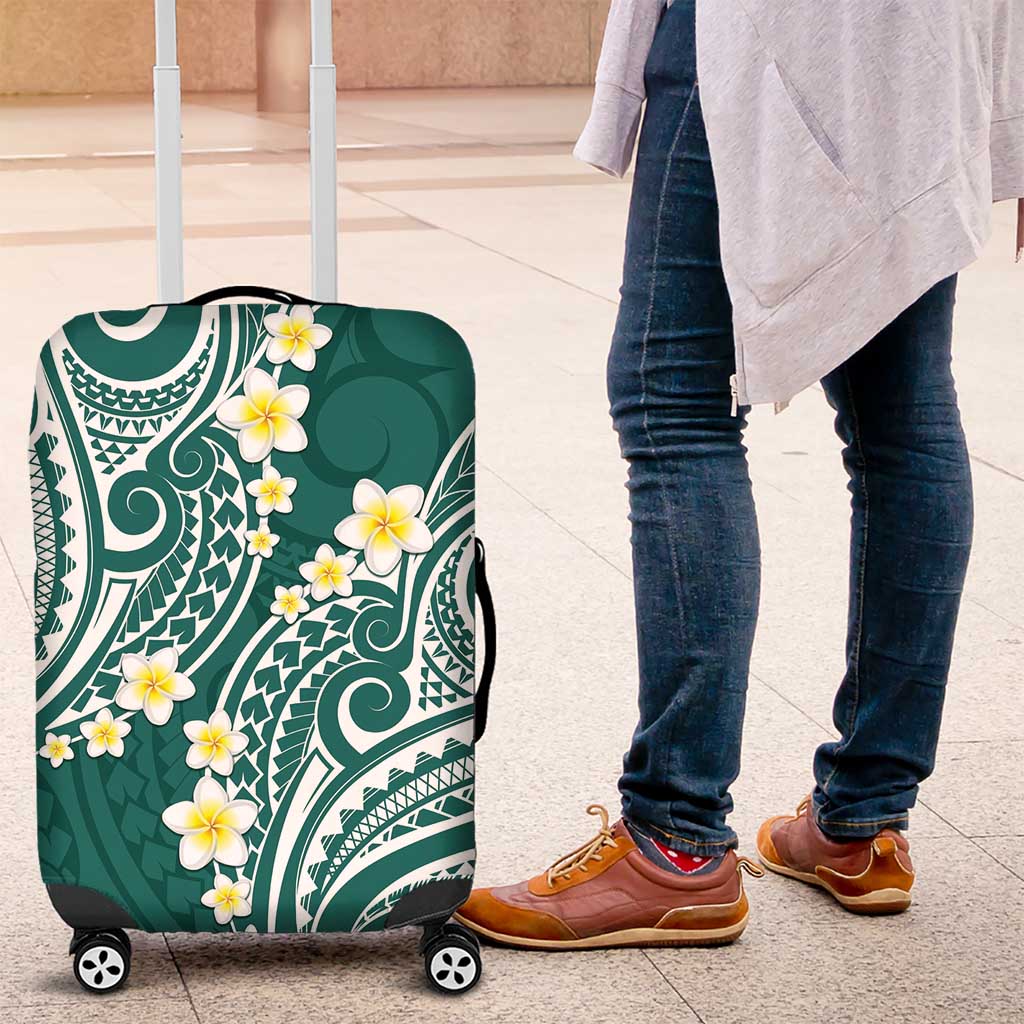 Plumeria With Teal Polynesian Tattoo Pattern Luggage Cover LT05 Teal - Polynesian Pride