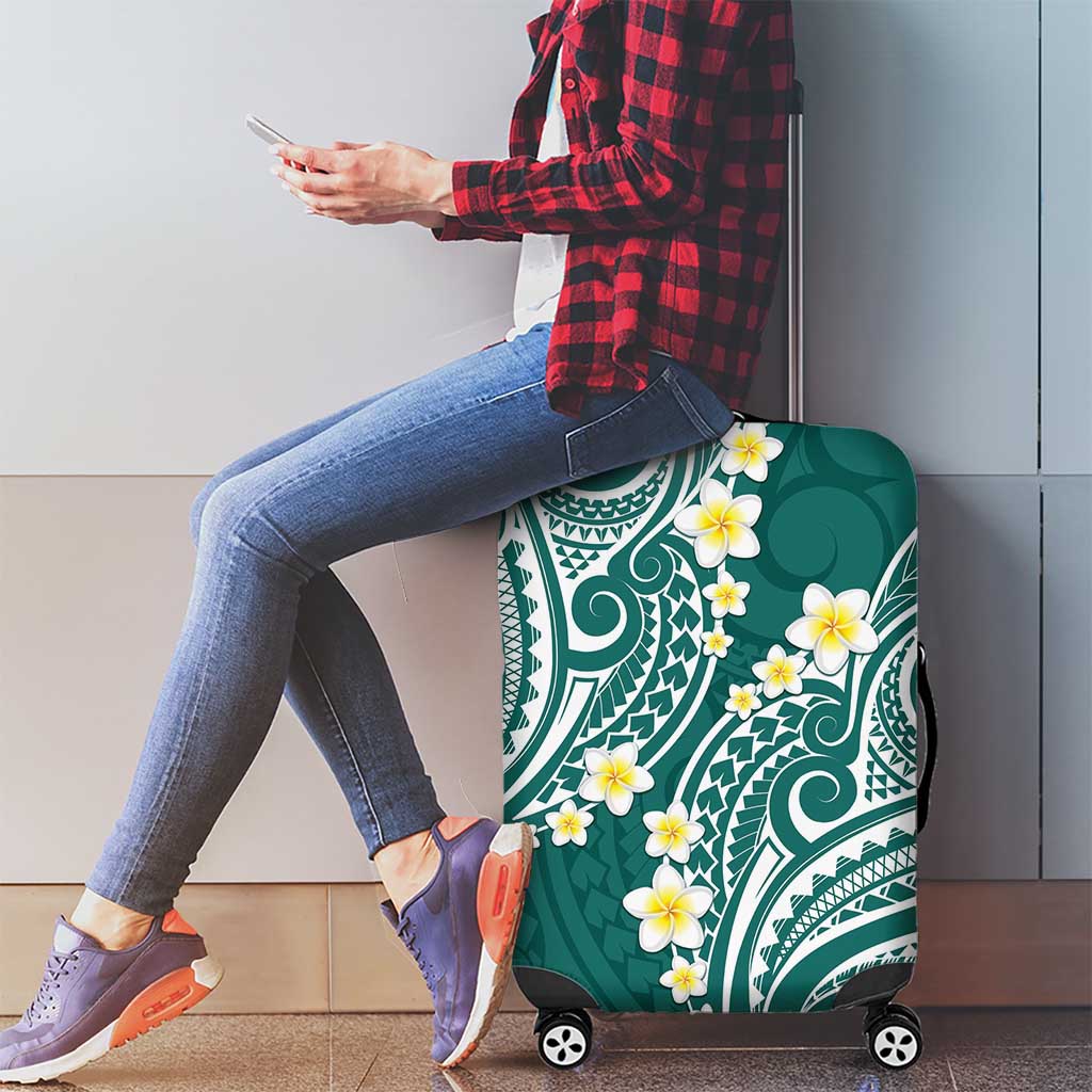 Plumeria With Teal Polynesian Tattoo Pattern Luggage Cover LT05 - Polynesian Pride