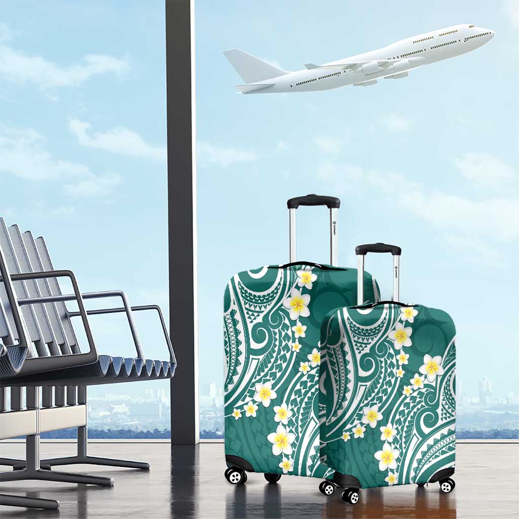 Plumeria With Teal Polynesian Tattoo Pattern Luggage Cover LT05 - Polynesian Pride