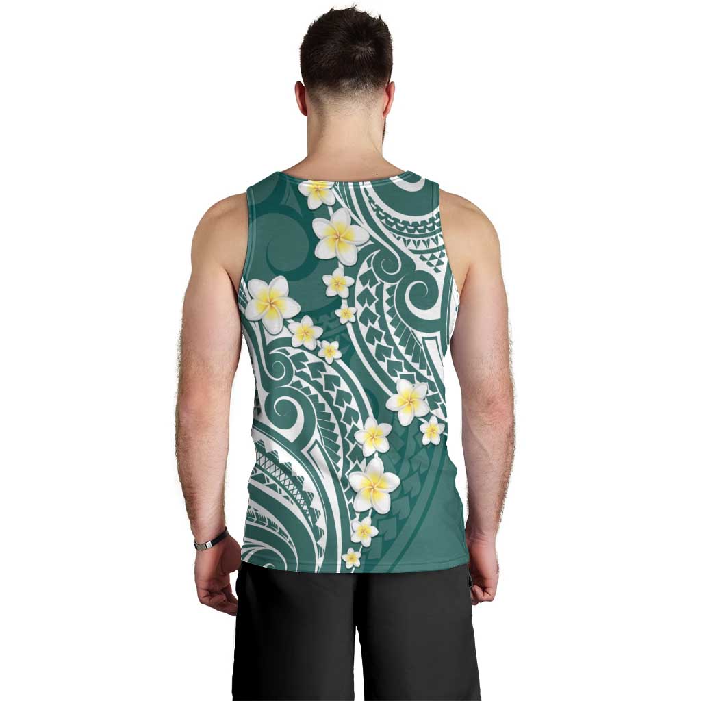 Plumeria With Teal Polynesian Tattoo Pattern Men Tank Top