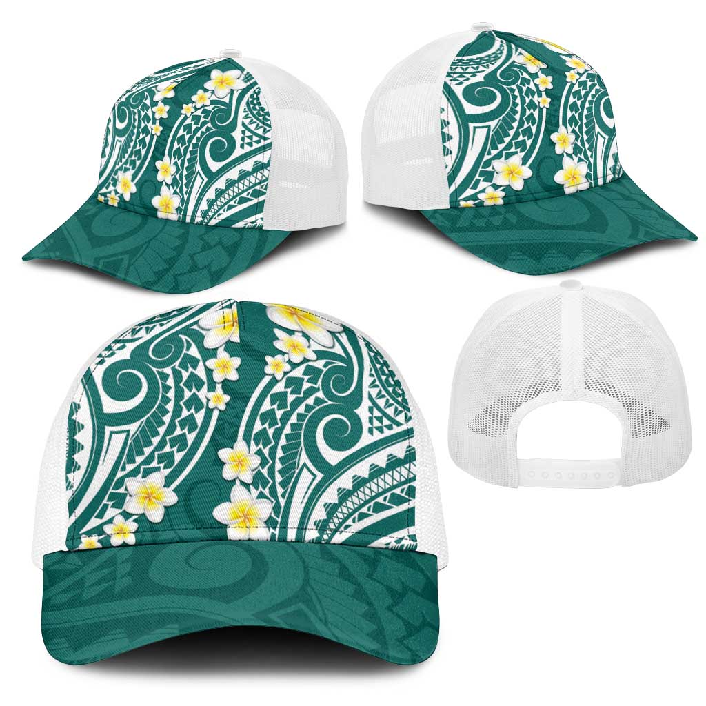Plumeria With Teal Polynesian Tattoo Pattern Mesh Trucker Cap LT05 - Polynesian Pride