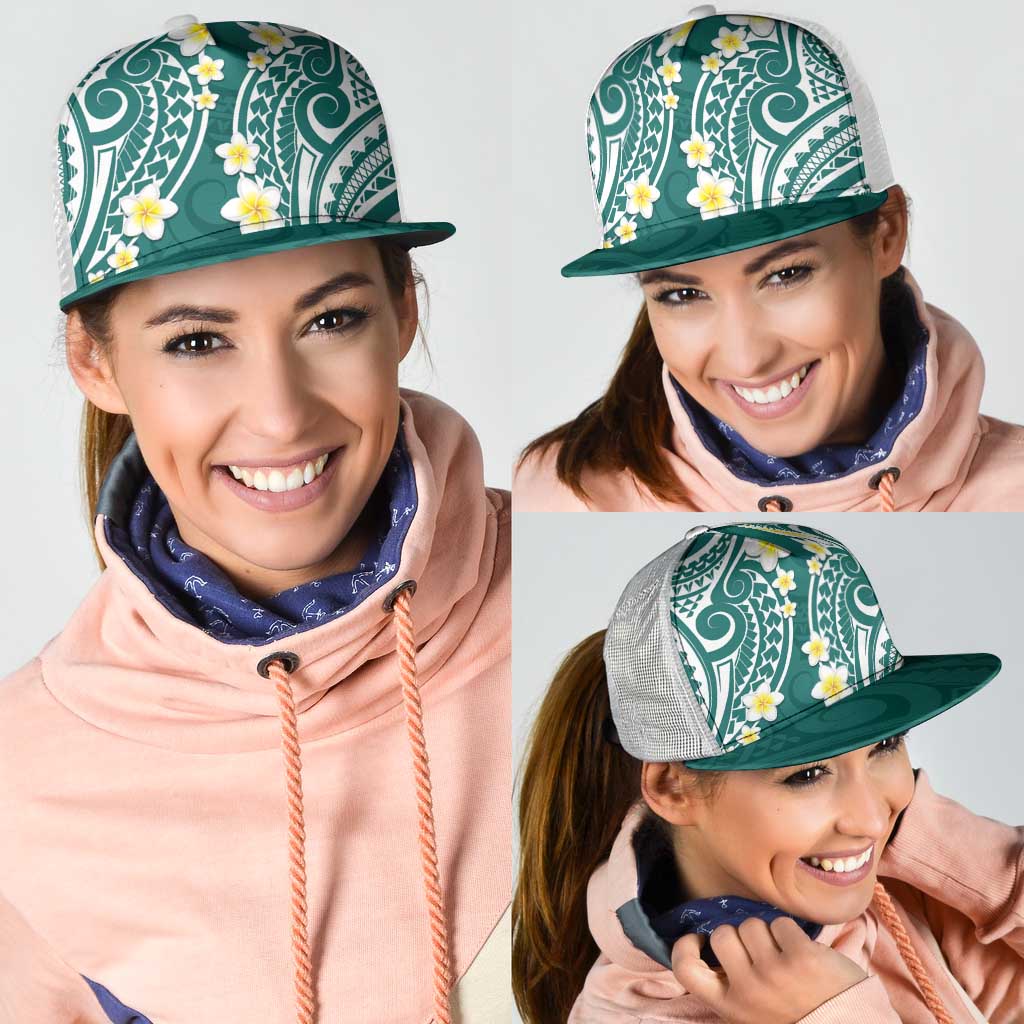 Plumeria With Teal Polynesian Tattoo Pattern Mesh Trucker Cap LT05 - Polynesian Pride