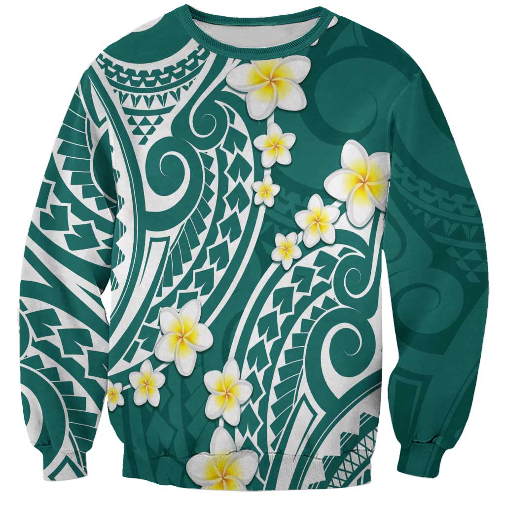 Plumeria With Teal Polynesian Tattoo Pattern Sweatshirt LT05 Unisex Teal - Polynesian Pride