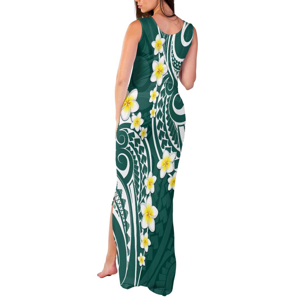 Plumeria With Teal Polynesian Tattoo Pattern Tank Maxi Dress