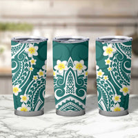 Plumeria With Teal Polynesian Tattoo Pattern Tumbler Cup