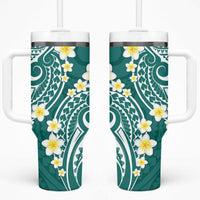 Plumeria With Teal Polynesian Tattoo Pattern Tumbler With Handle