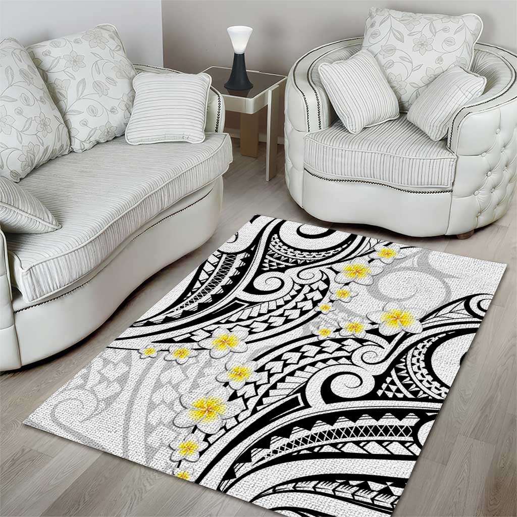 Plumeria With White Polynesian Tattoo Pattern Area Rug