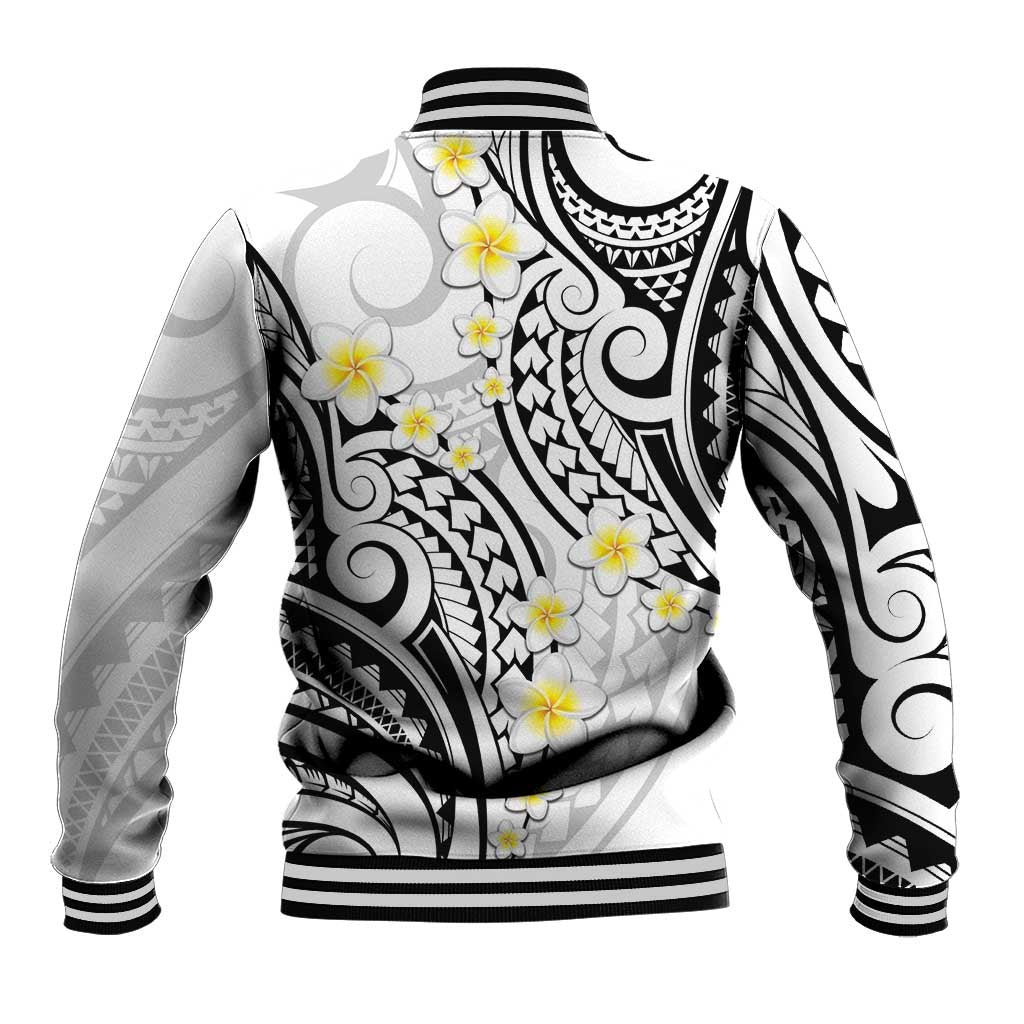 Plumeria With White Polynesian Tattoo Pattern Baseball Jacket