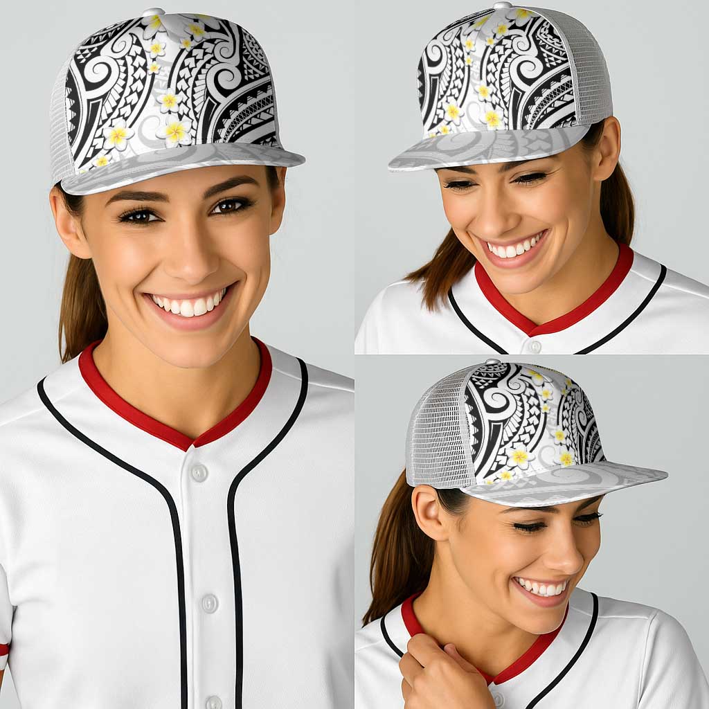 Plumeria With White Polynesian Tattoo Pattern Baseball Net Cap LT05 - Polynesian Pride