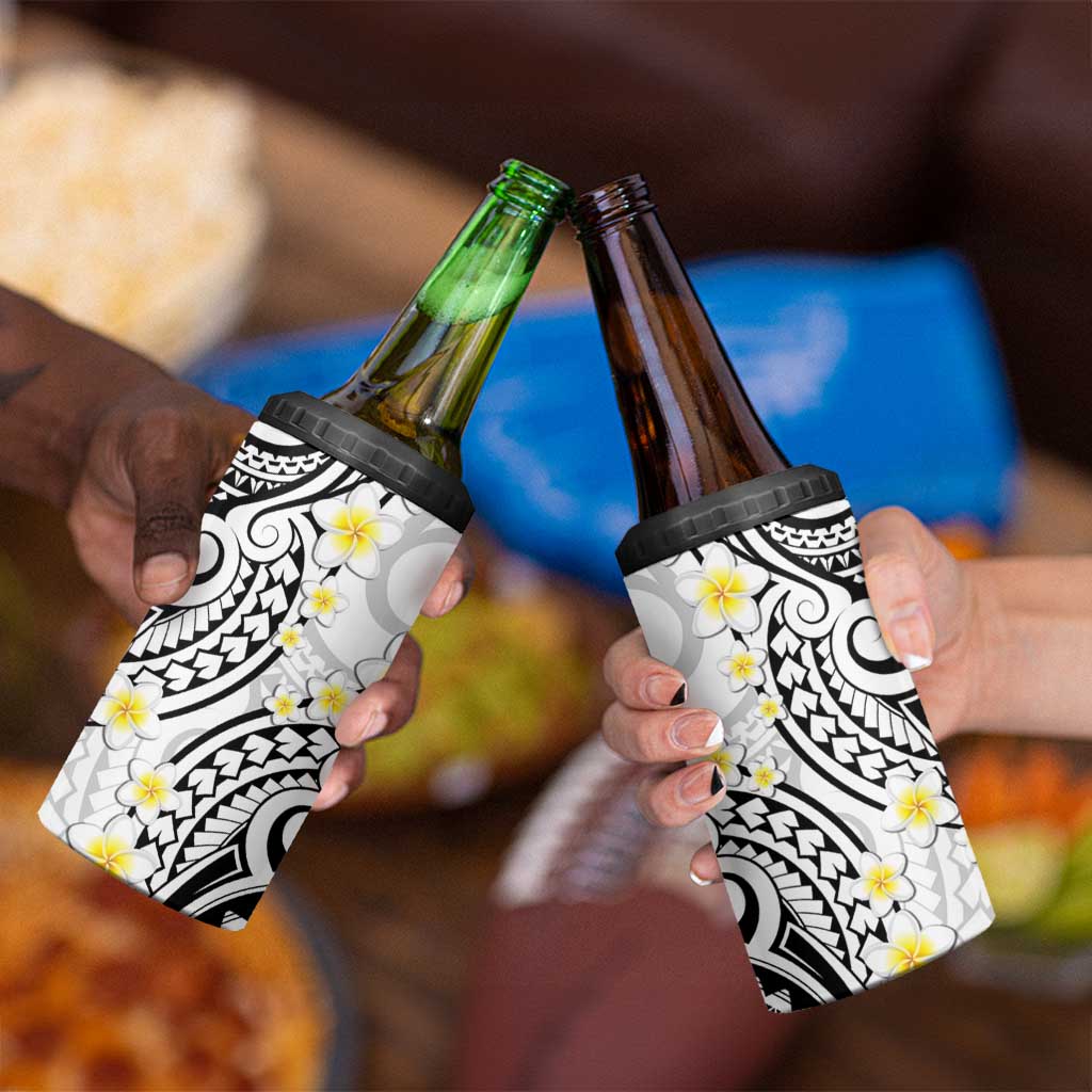 Plumeria With White Polynesian Tattoo Pattern 4 in 1 Can Cooler Tumbler