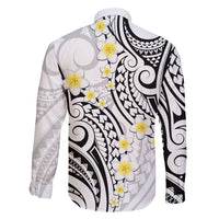 Plumeria With White Polynesian Tattoo Pattern Family Matching Long Sleeve Bodycon Dress and Hawaiian Shirt