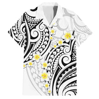 Plumeria With White Polynesian Tattoo Pattern Family Matching Summer Maxi Dress and Hawaiian Shirt