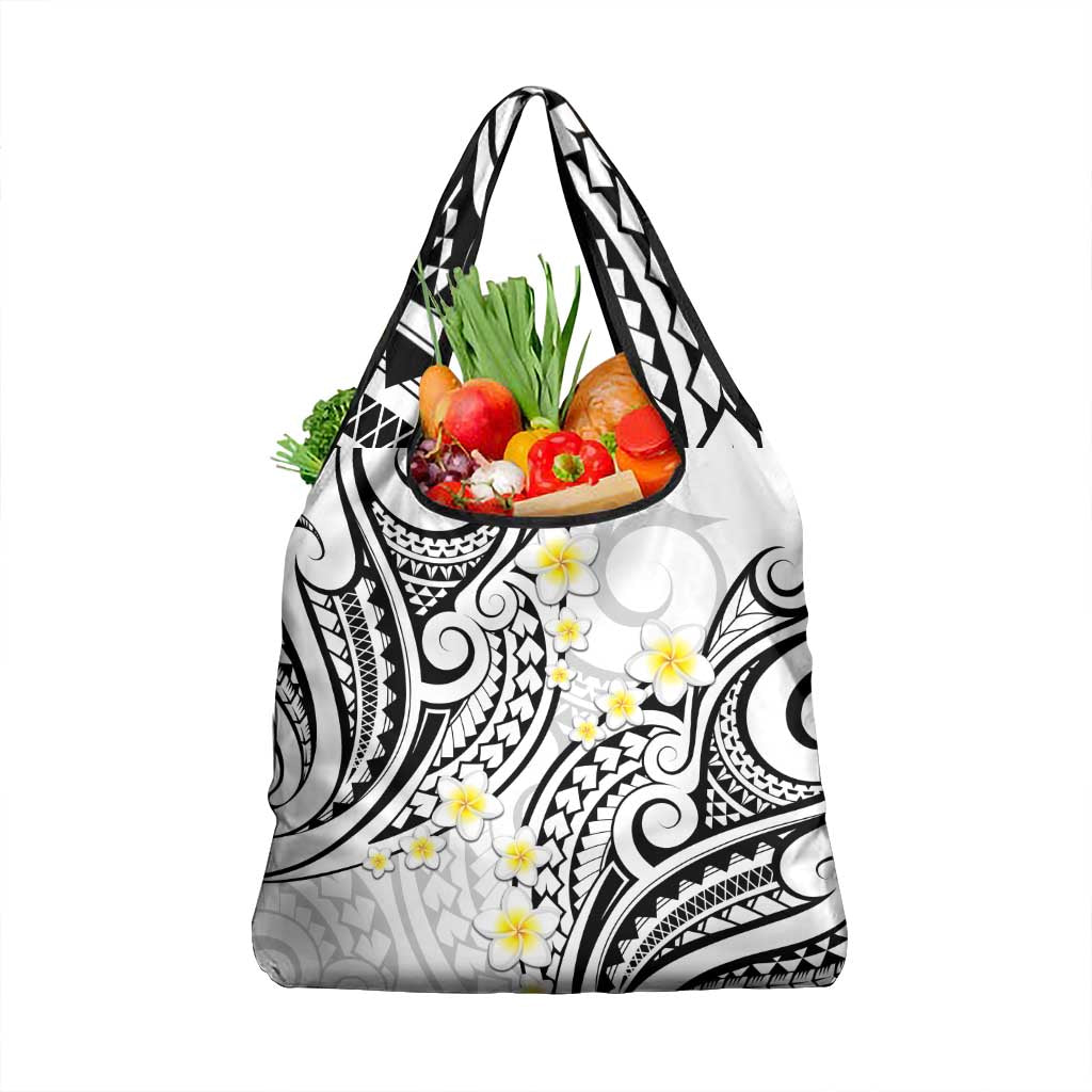 Plumeria With White Polynesian Tattoo Pattern Grocery Bag