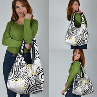 Plumeria With White Polynesian Tattoo Pattern Grocery Bag