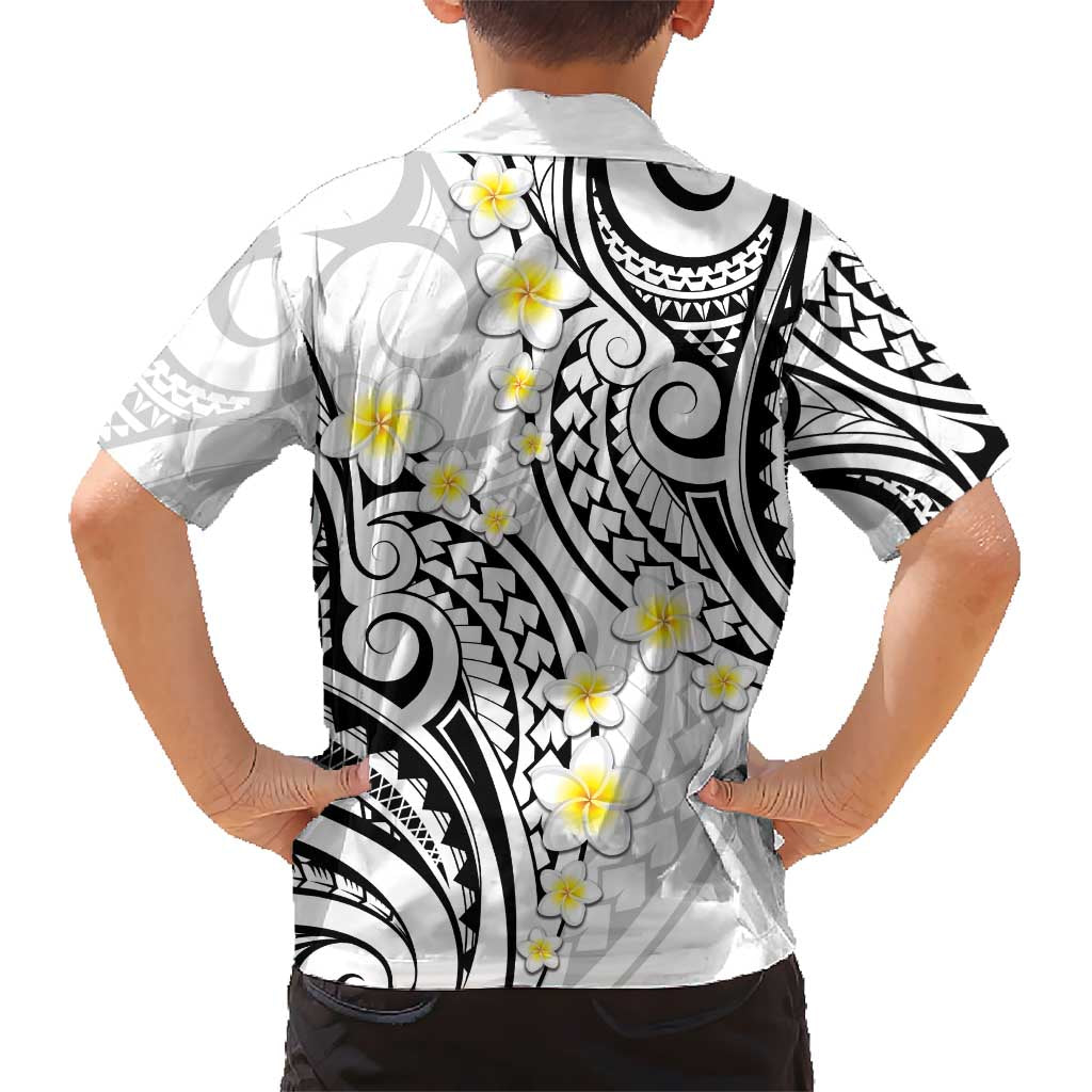Plumeria With White Polynesian Tattoo Pattern Kid Hawaiian Shirt