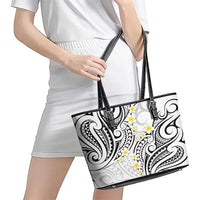Plumeria With White Polynesian Tattoo Pattern Leather Tote Bag