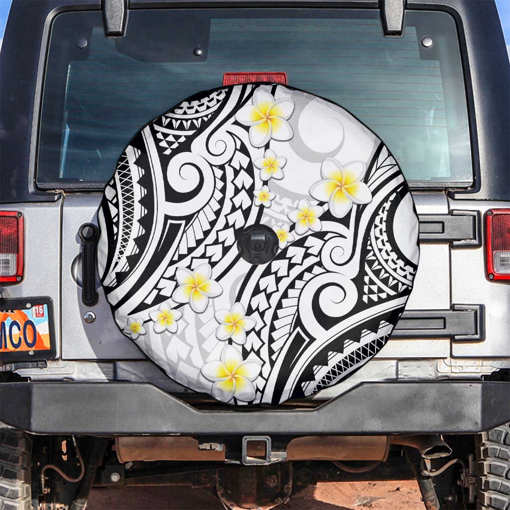 Plumeria With White Polynesian Tattoo Pattern Spare Tire Cover LT05 White - Polynesian Pride