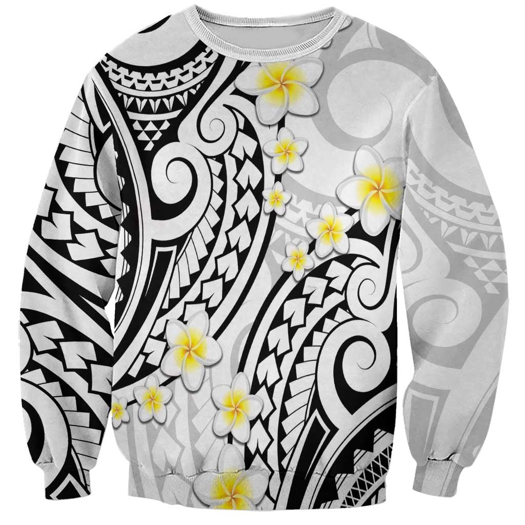 Plumeria With White Polynesian Tattoo Pattern Sweatshirt LT05 Unisex White - Polynesian Pride