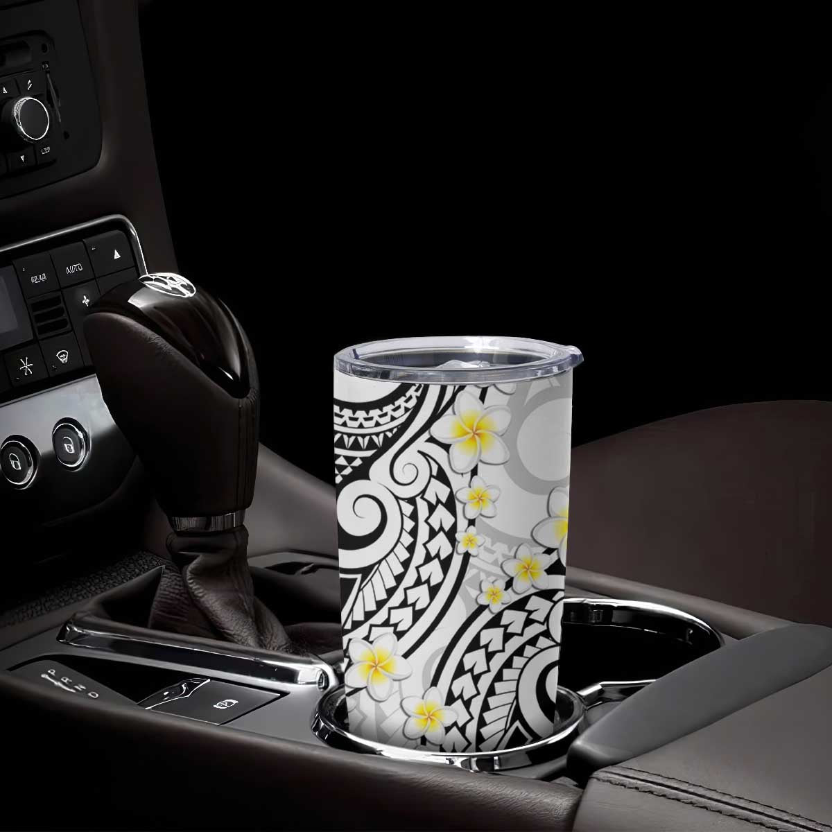 Plumeria With White Polynesian Tattoo Pattern Tumbler Cup