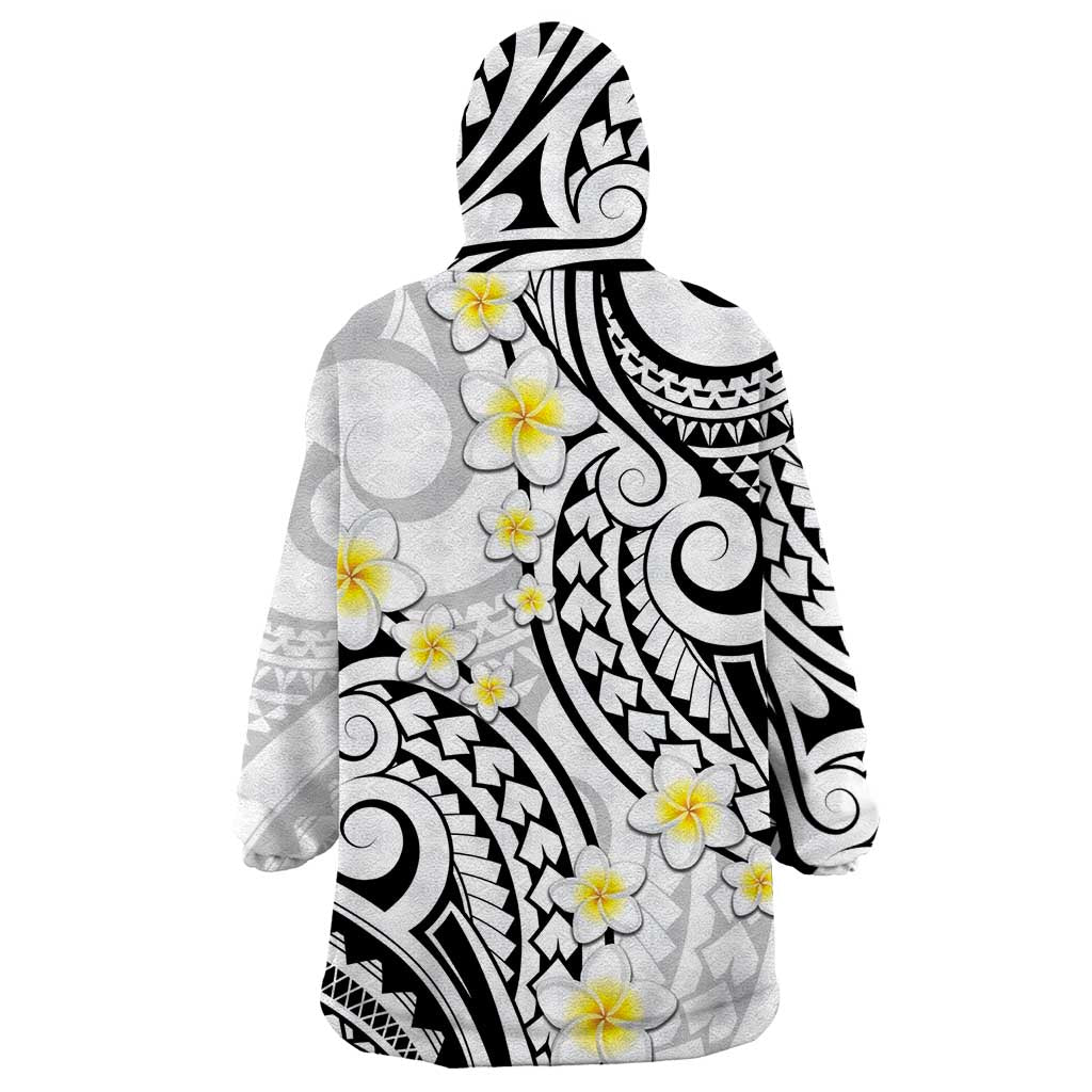 Plumeria With White Polynesian Tattoo Pattern Wearable Blanket Hoodie