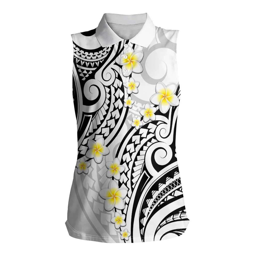 Plumeria With White Polynesian Tattoo Pattern Women Sleeveless Polo Shirt LT05 Female White - Polynesian Pride