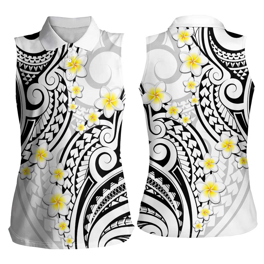 Plumeria With White Polynesian Tattoo Pattern Women Sleeveless Polo Shirt LT05 - Polynesian Pride