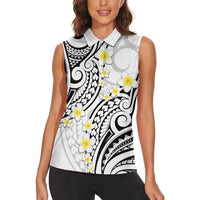 Plumeria With White Polynesian Tattoo Pattern Women Sleeveless Polo Shirt LT05 - Polynesian Pride