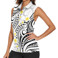Plumeria With White Polynesian Tattoo Pattern Women Sleeveless Polo Shirt LT05 - Polynesian Pride