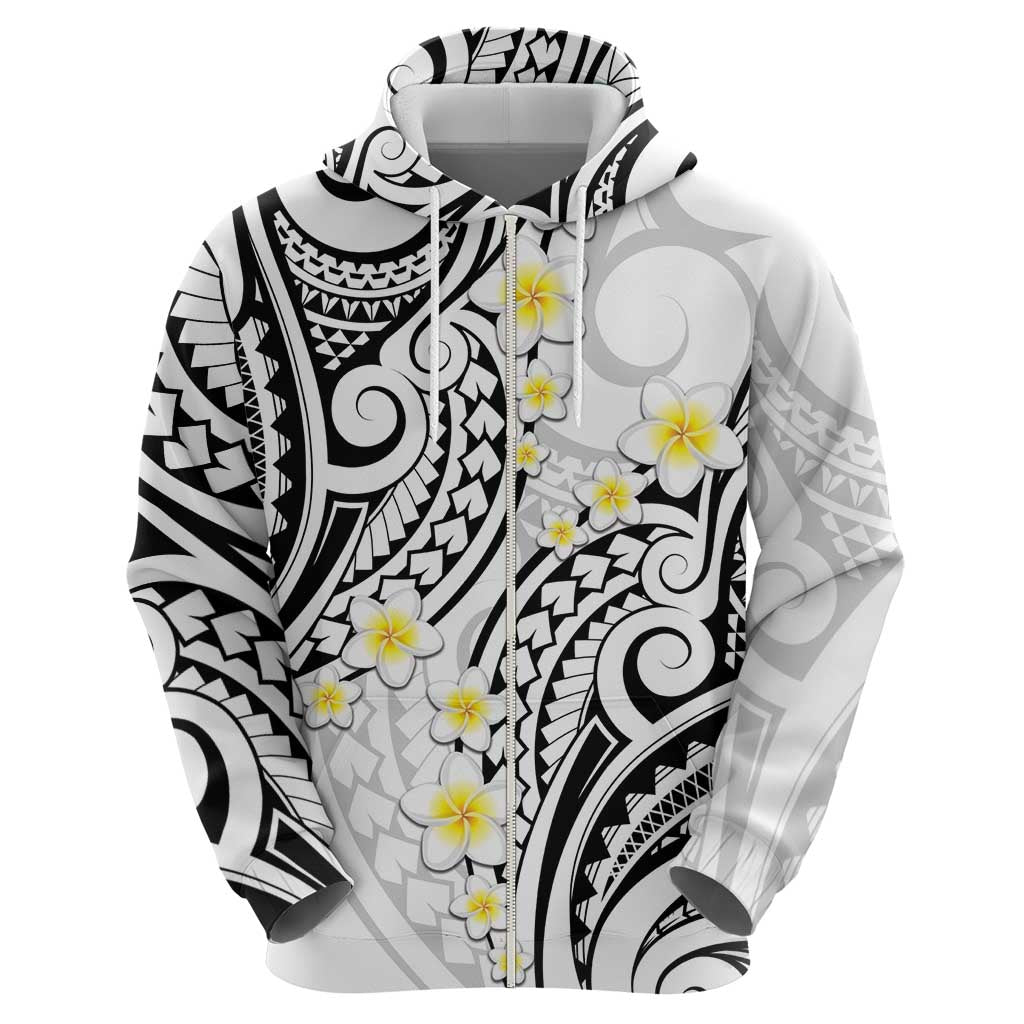 Plumeria With White Polynesian Tattoo Pattern Zip Hoodie