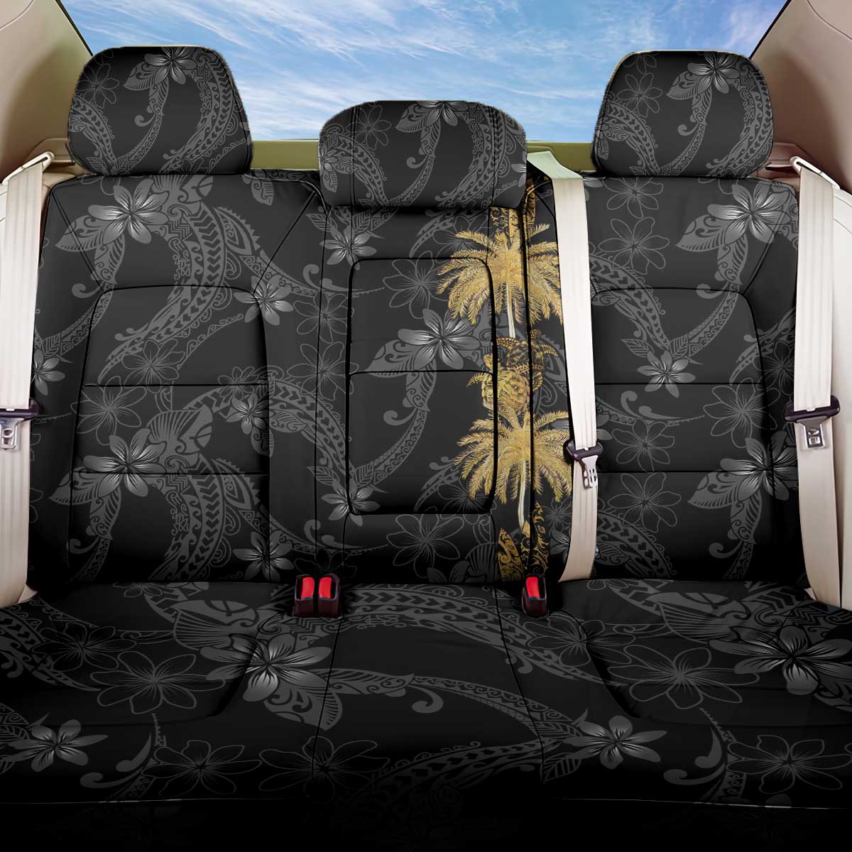 Hawaiian Honu And Surfboards Back Car Seat Cover Gold Style - Polynesian Pride