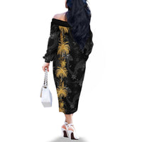 Hawaiian Honu And Surfboards Family Matching Off The Shoulder Long Sleeve Dress and Hawaiian Shirt Gold Style - Polynesian Pride