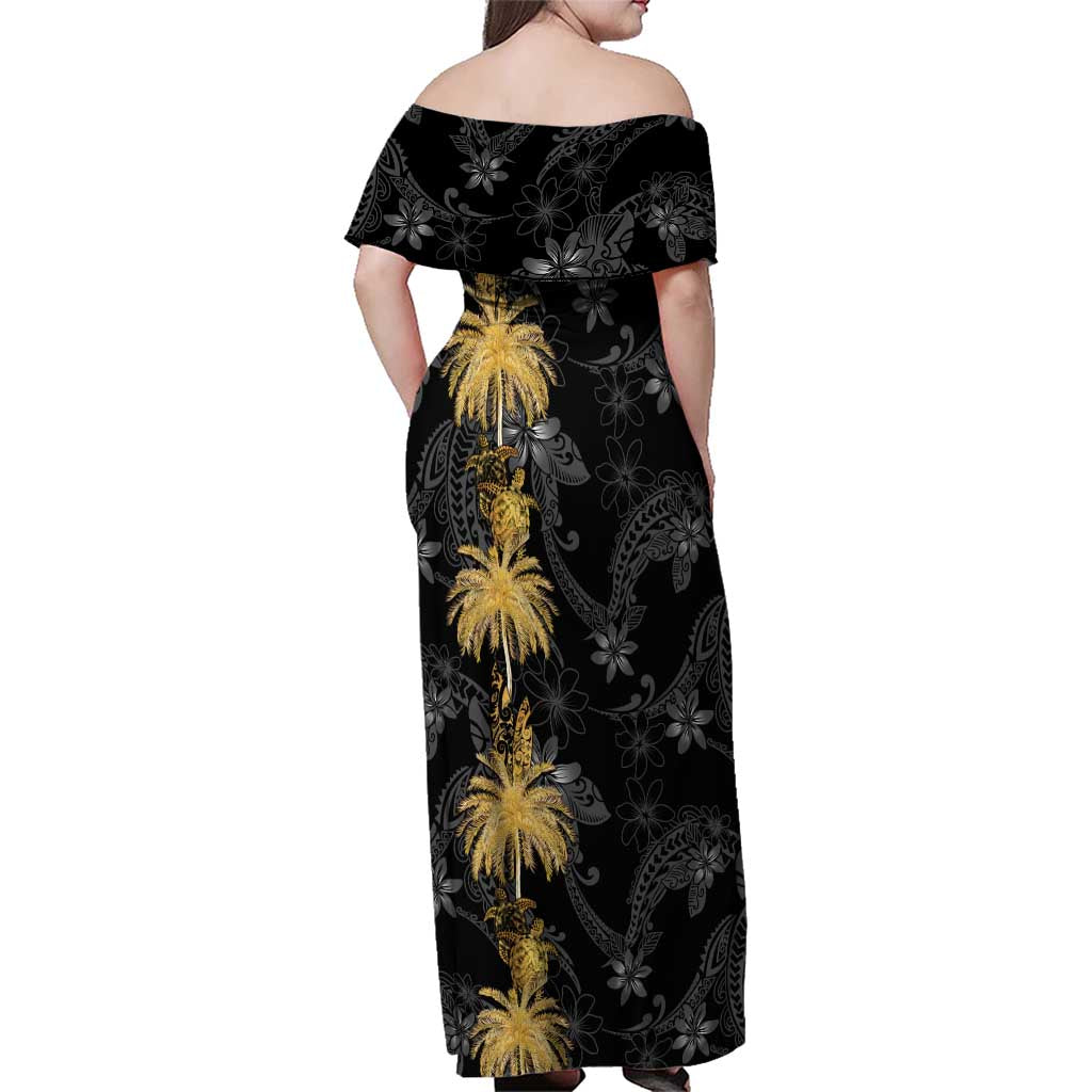 Hawaiian Honu And Surfboards Family Matching Off Shoulder Maxi Dress and Hawaiian Shirt Gold Style - Polynesian Pride