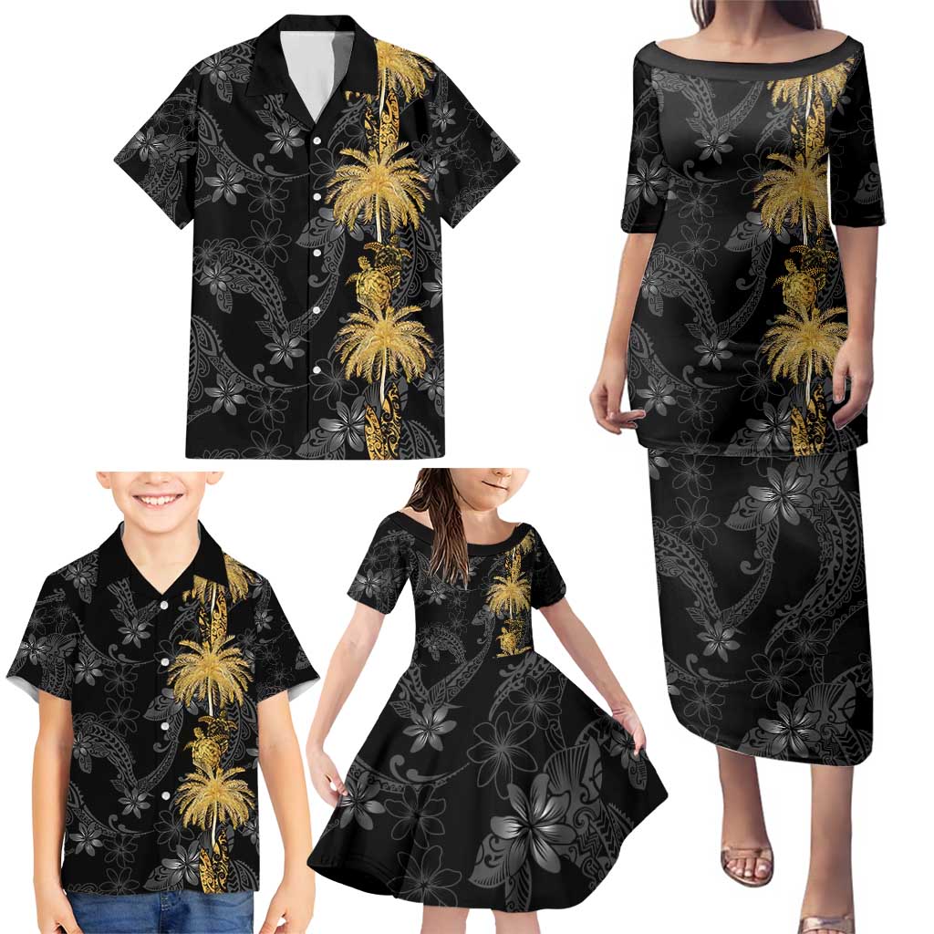 Hawaiian Honu And Surfboards Family Matching Puletasi and Hawaiian Shirt Gold Style - Polynesian Pride