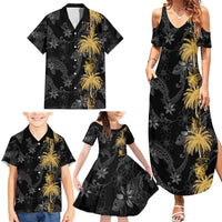 Hawaiian Honu And Surfboards Family Matching Summer Maxi Dress and Hawaiian Shirt Gold Style - Polynesian Pride