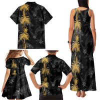 Hawaiian Honu And Surfboards Family Matching Tank Maxi Dress and Hawaiian Shirt Gold Style - Polynesian Pride