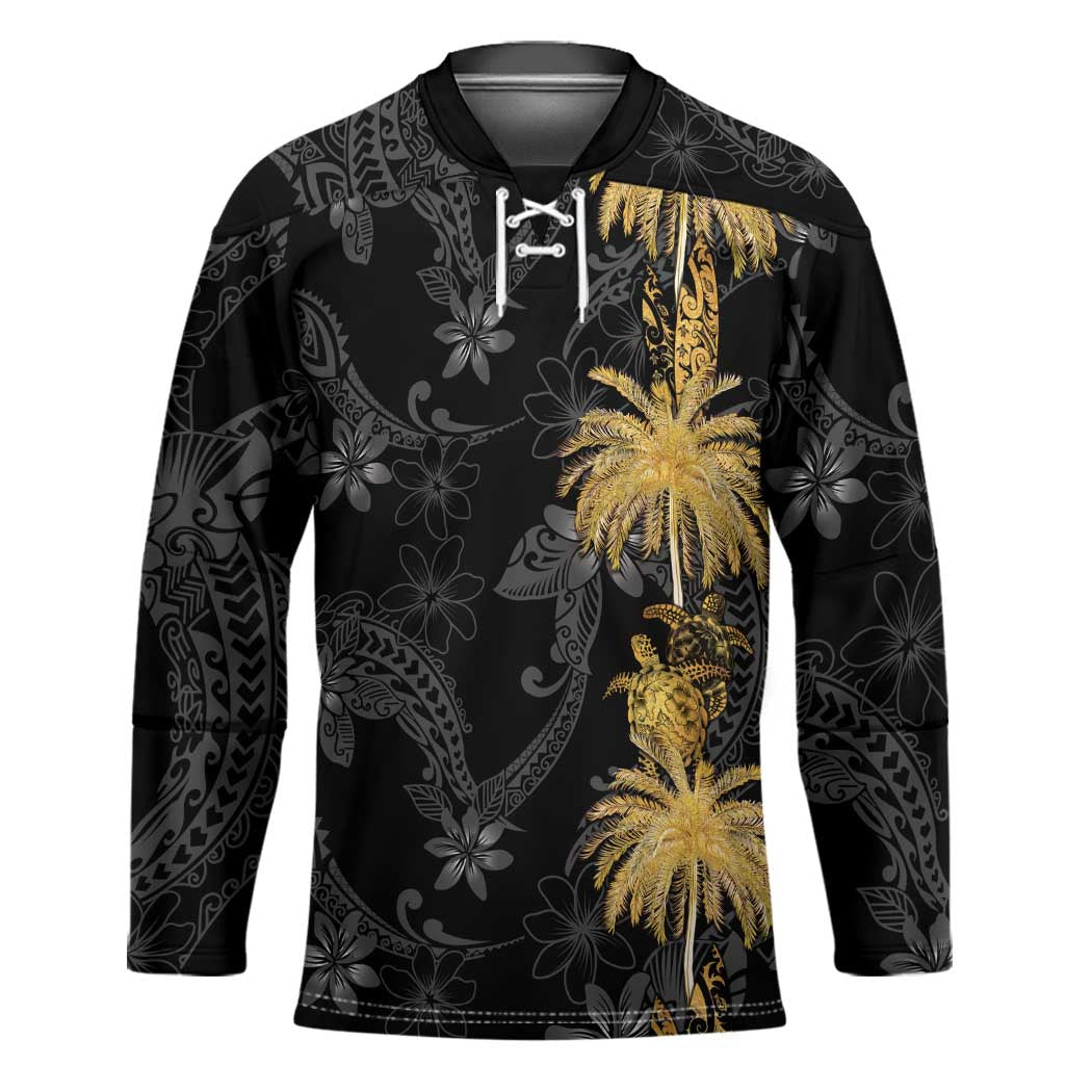 Hawaiian Honu And Surfboards Hockey Jersey Gold Style - Polynesian Pride