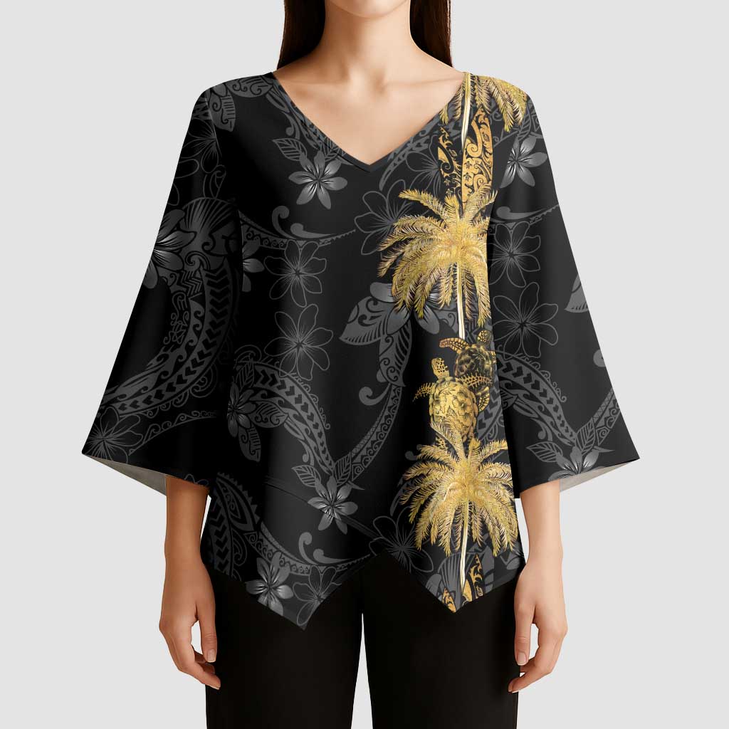 Hawaiian Honu And Surfboards Kimono Sleeve Blouse Gold Style - Polynesian Pride
