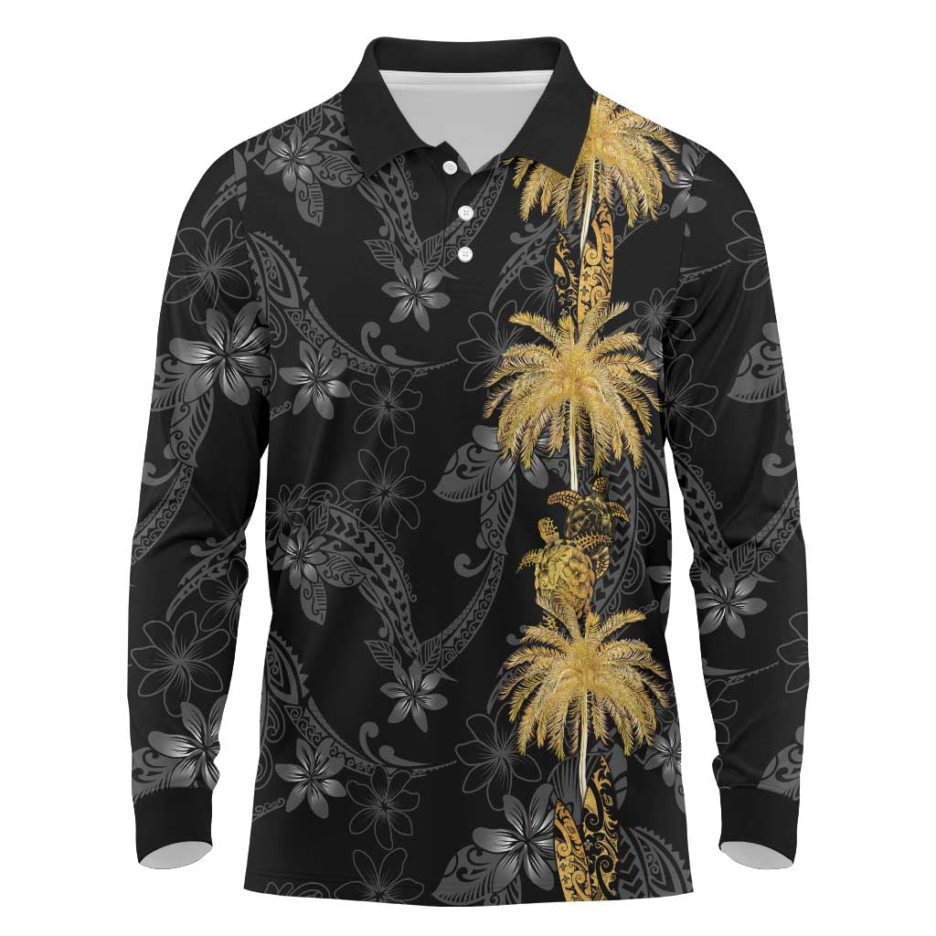 Hawaiian Honu And Surfboards Long Sleeve Polo Shirt Gold Style - Polynesian Pride