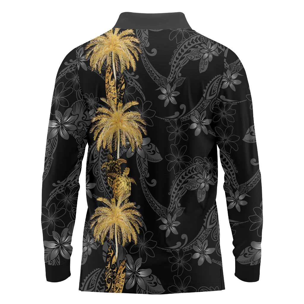 Hawaiian Honu And Surfboards Long Sleeve Polo Shirt Gold Style - Polynesian Pride