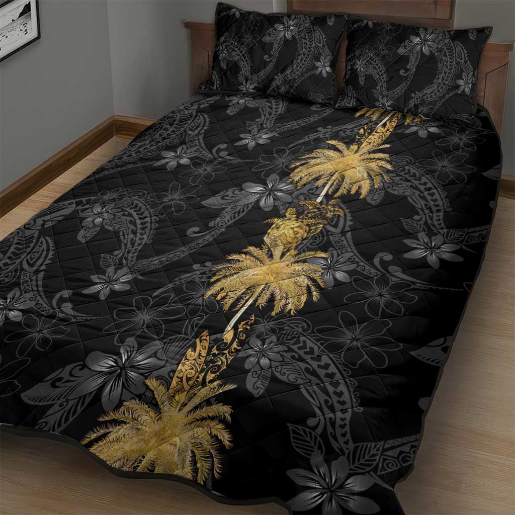 Hawaiian Honu And Surfboards Quilt Bed Set Gold Style - Polynesian Pride