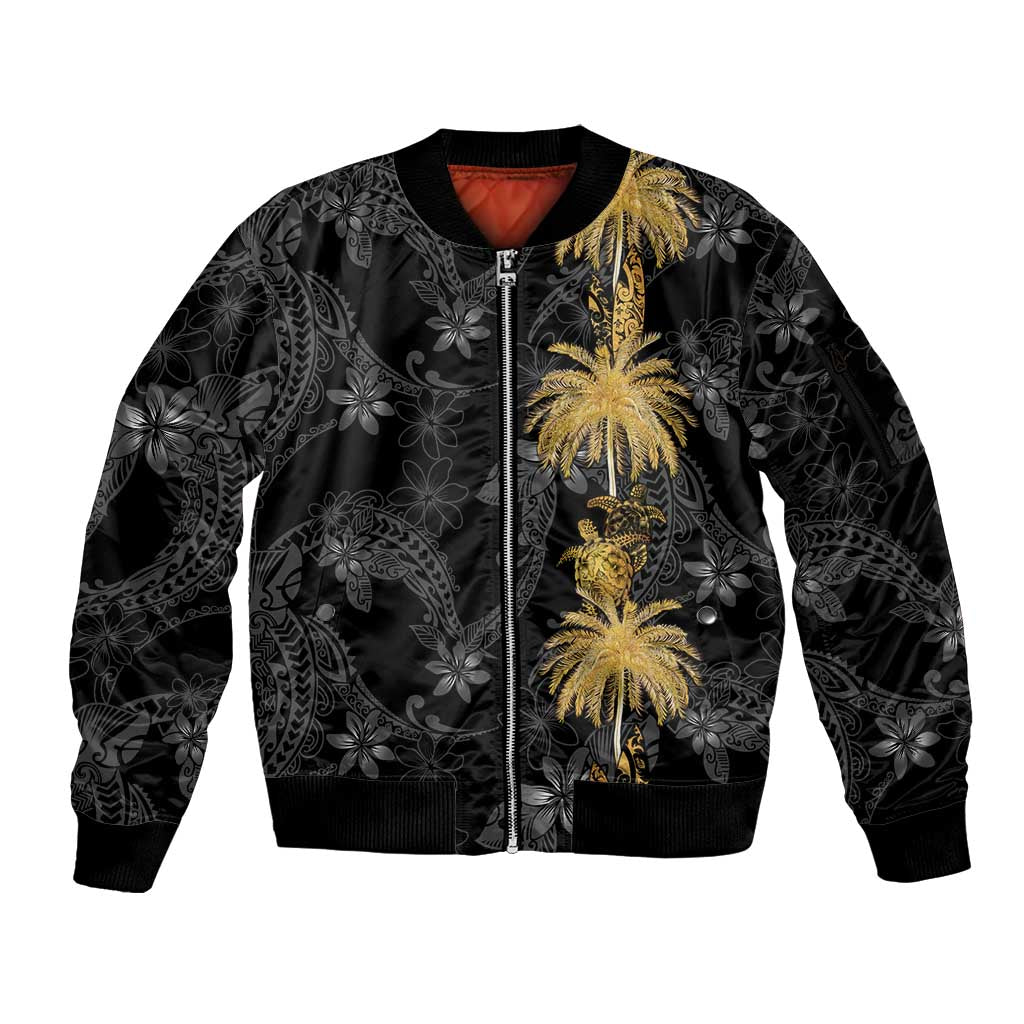 Hawaiian Honu And Surfboards Sleeve Zip Bomber Jacket Gold Style - Polynesian Pride
