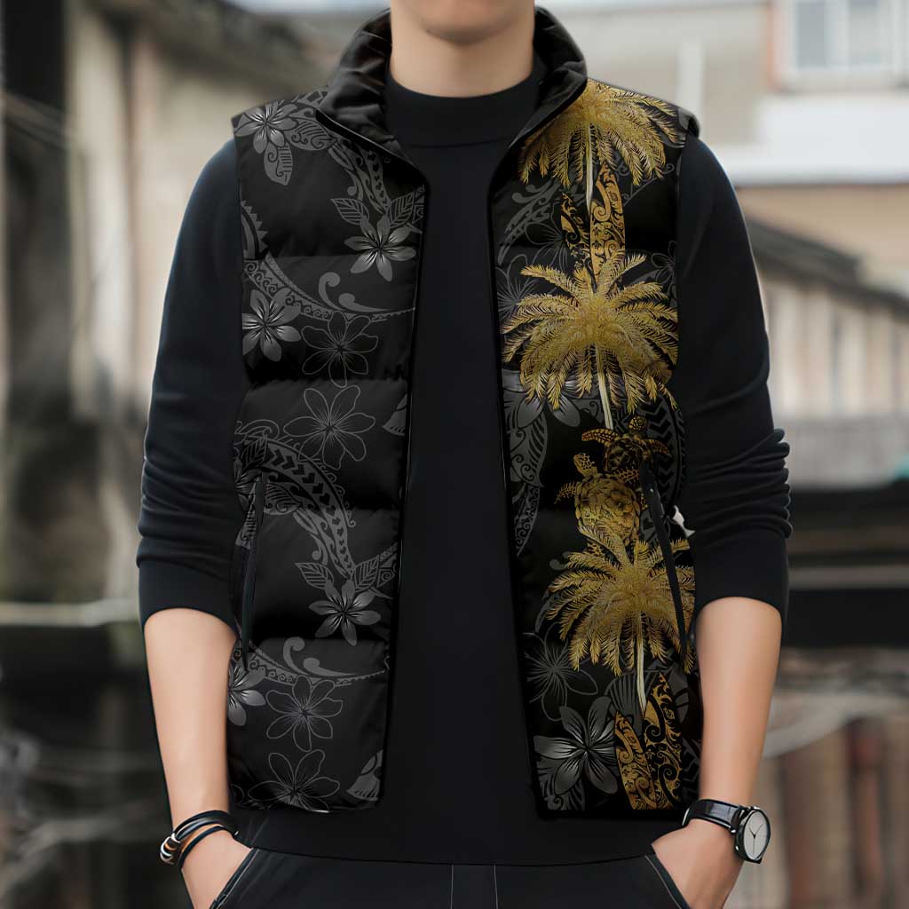 Hawaiian Honu And Surfboards Sleeveless Puffer Jacket Gold Style LT05 - Polynesian Pride